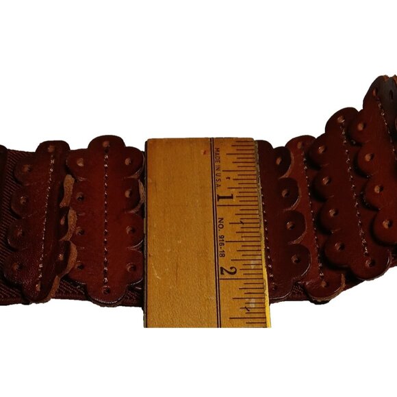 Elastic Stretch Tooled Leather Belt with Brass Buckle Fits 30\